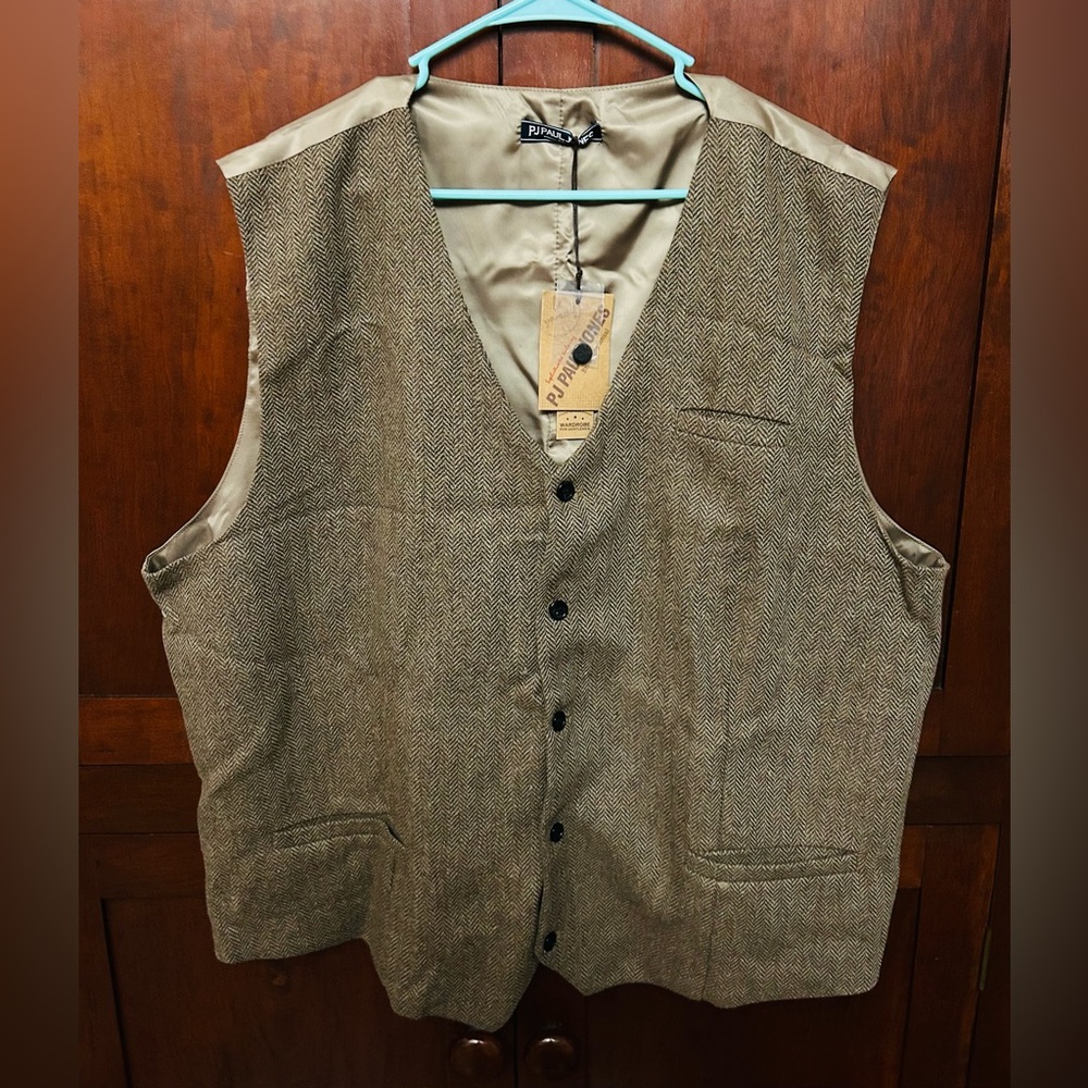 PJ PAUL JONES Men's Herringbone Tweed Suit Vest Casual Wool Blend